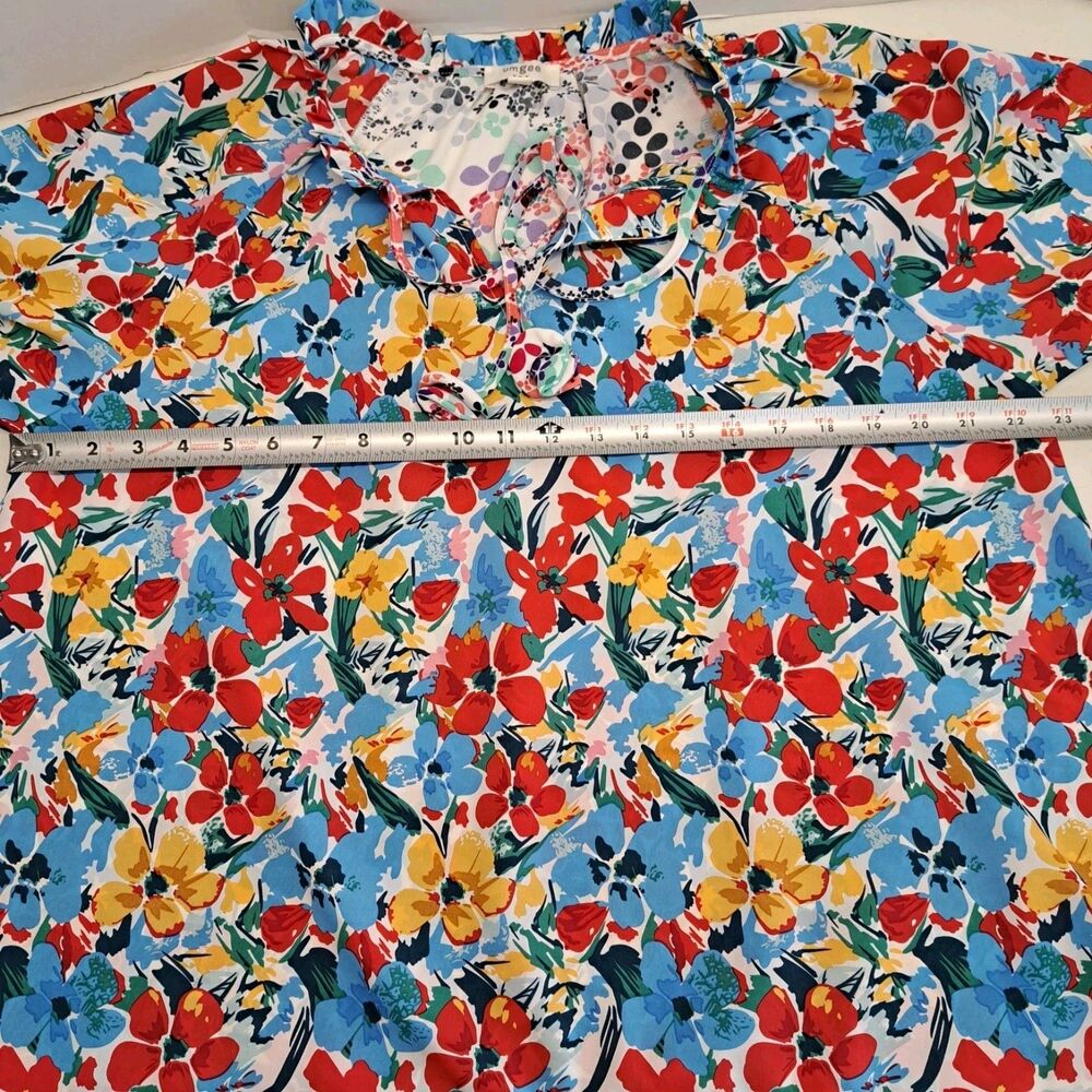 Umgee Women's L Boxy Cut Floral Painted Petals Top 3/4 Sleeve - Picture 5 of 7